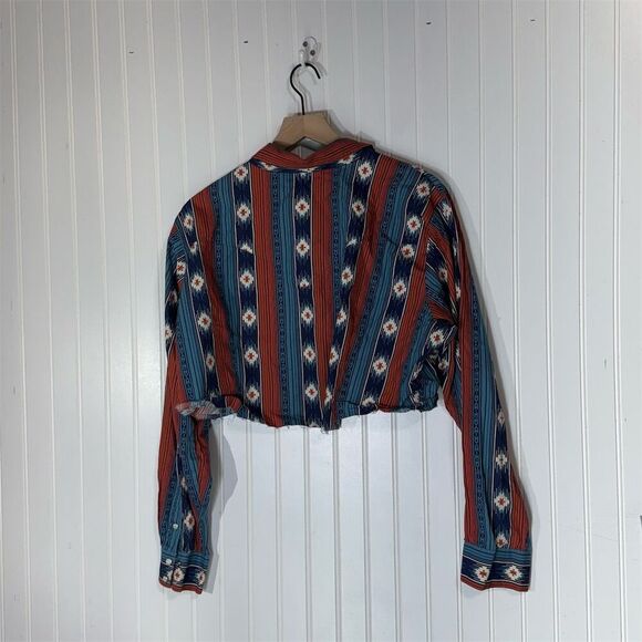 Wrangler Retro Western Shirt XXL Custom Crop Aztec Stripe Cotton Rodeo Grunge - Picture 2 of 4